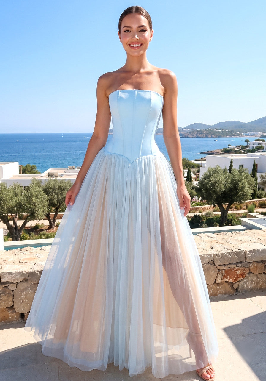Strapless A Line Maxi Dress Blue