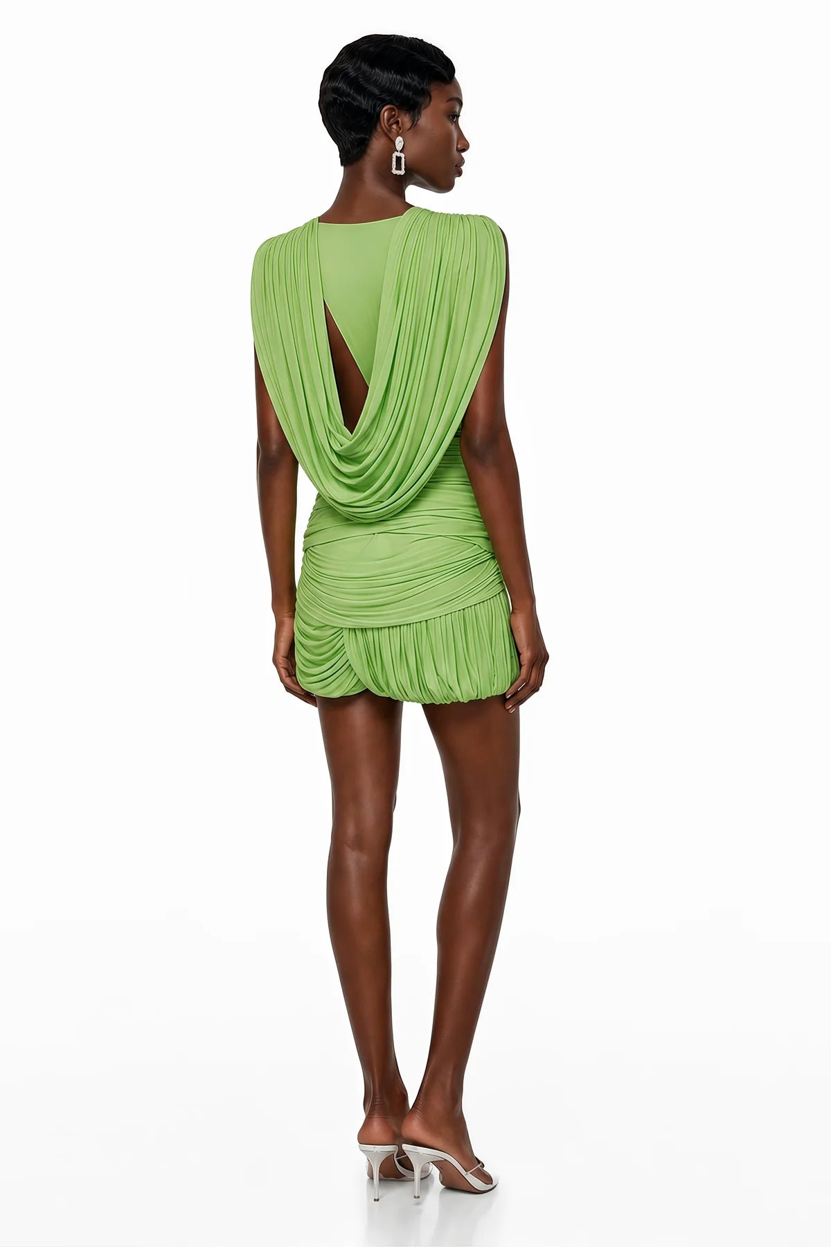 Green Cross Front Ruched Top & Skirt Set