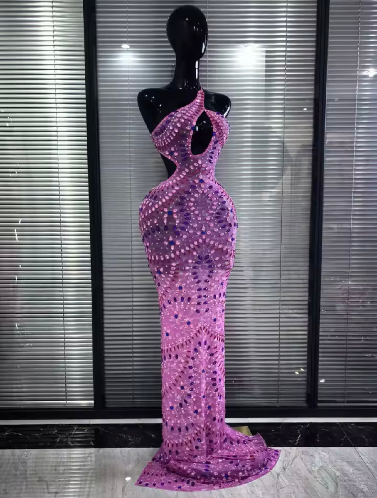 Halter Backless Mesh See Through Bodycon Floor-length Mermaid Dress