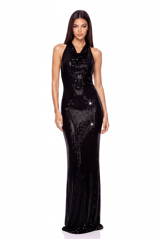 Sleeveless Rhinestone Maxi Dress In Black