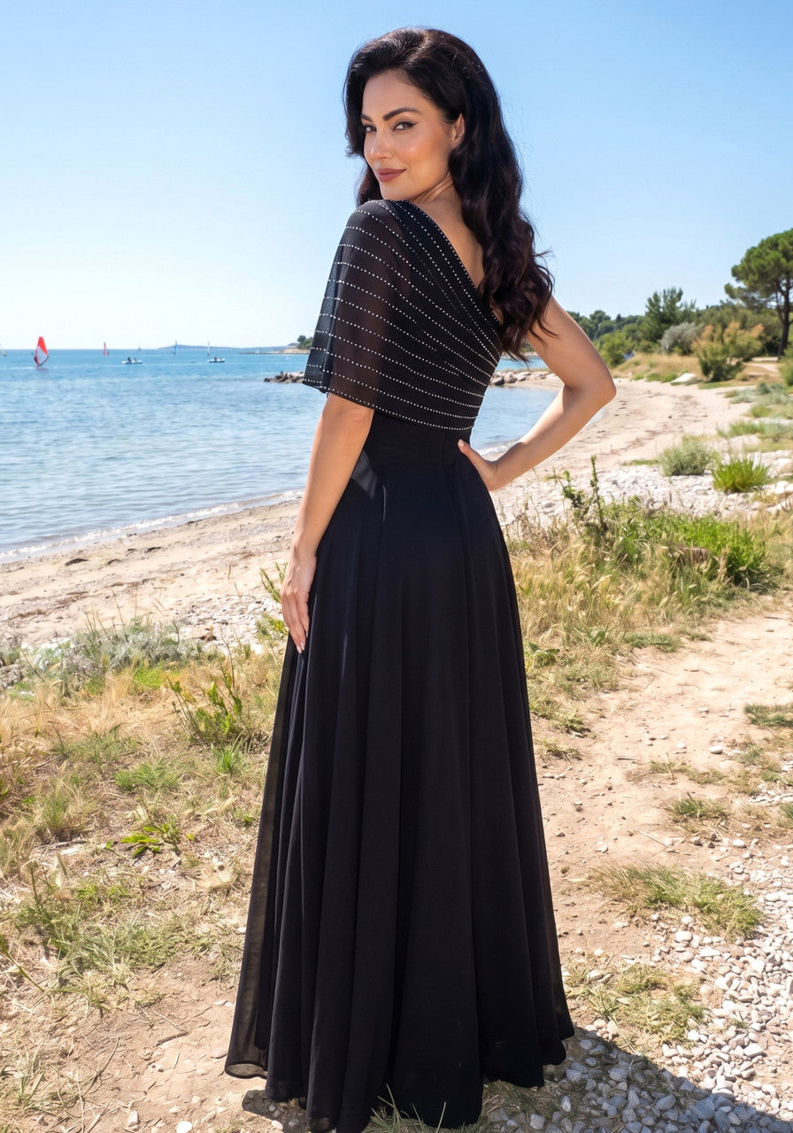Embellished Bardot A Line Maxi Dress Black