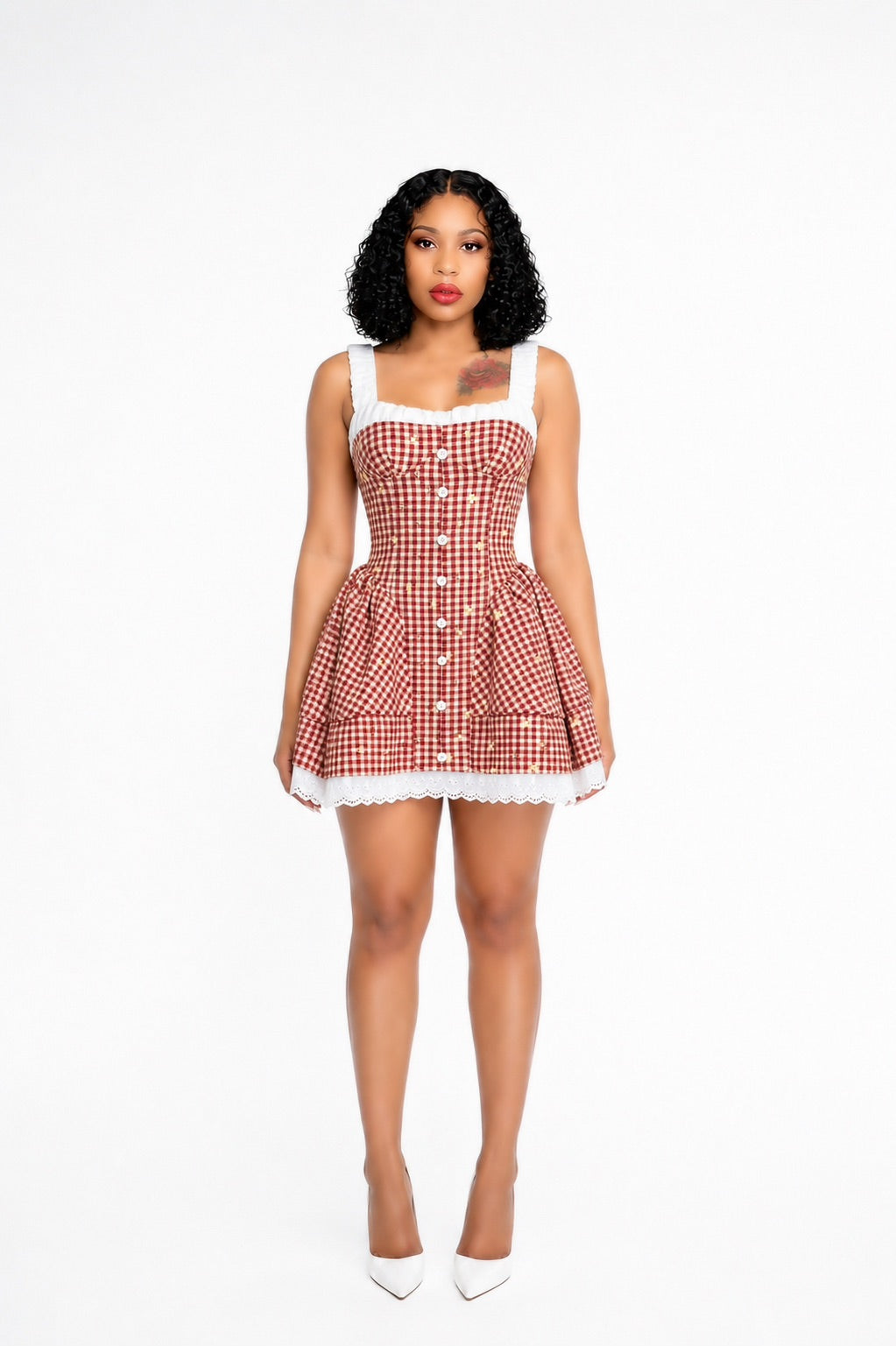 Floral Ruched A Line Dress Red