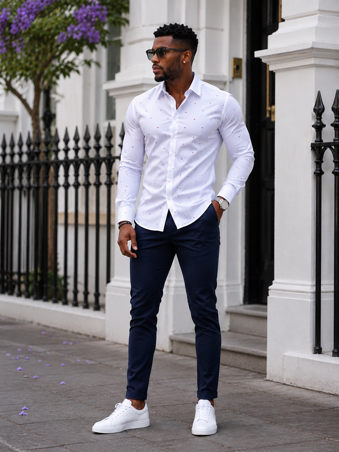 Men's Slim Fit Printed Long Sleeve Shirt