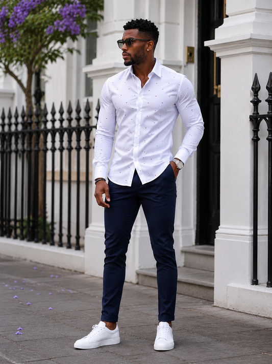 Men's Slim Fit Printed Long Sleeve Shirt