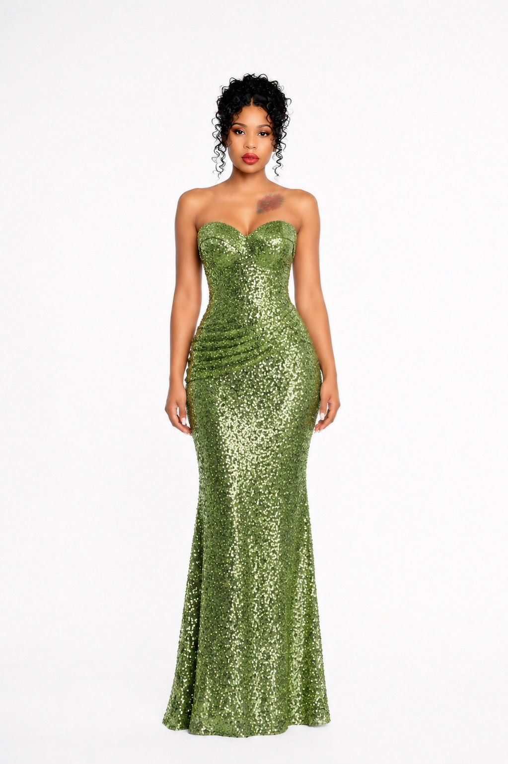 Strapless Sequin Maxi Dress Green