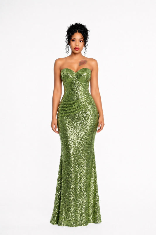 Strapless Sequin Maxi Dress Green