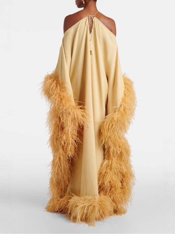 Golden Feather Elegance Maxi Dress