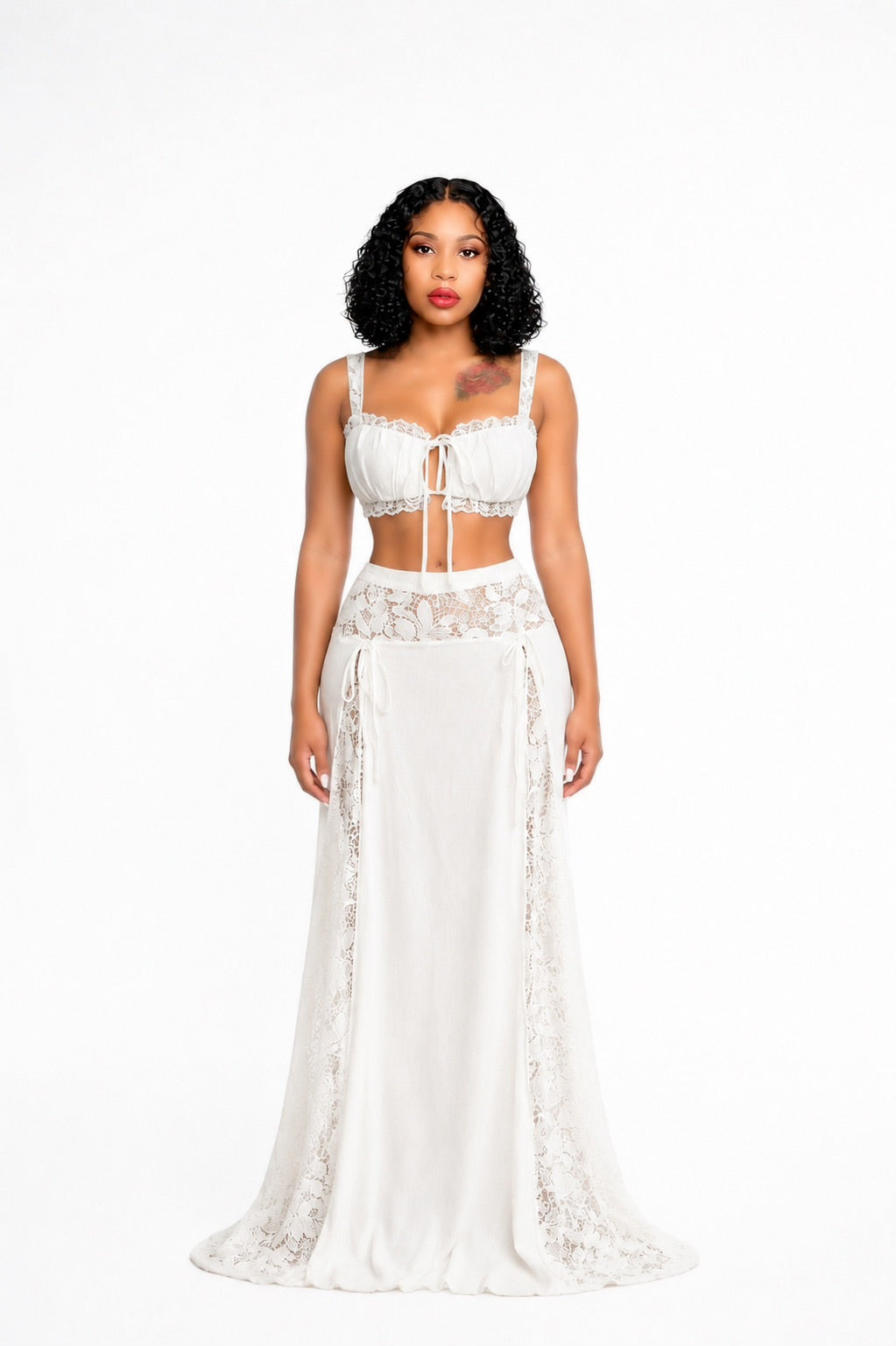 Femme Muse Lace Linen Skirt Set - White