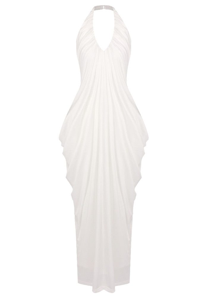 Halter Draped Maxi Dress White