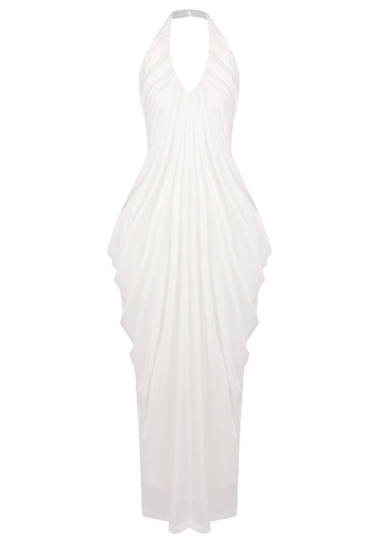 Halter Draped Maxi Dress White