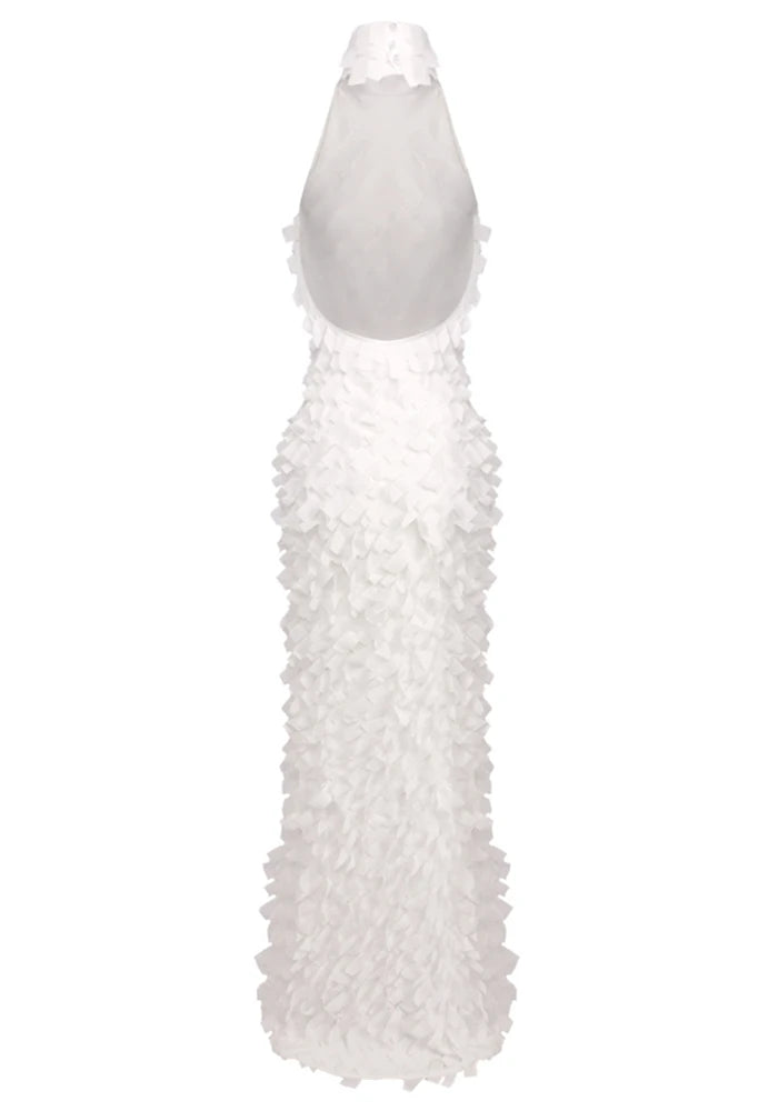 Halter Petal Detail Maxi Dress White