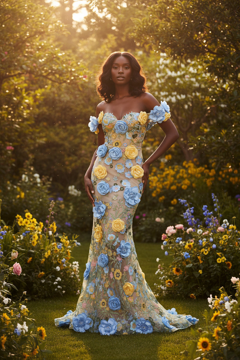 Blue & Gold Floral Garden dress