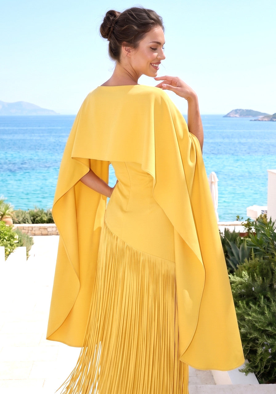 Cape Tassel Maxi Dress Yellow
