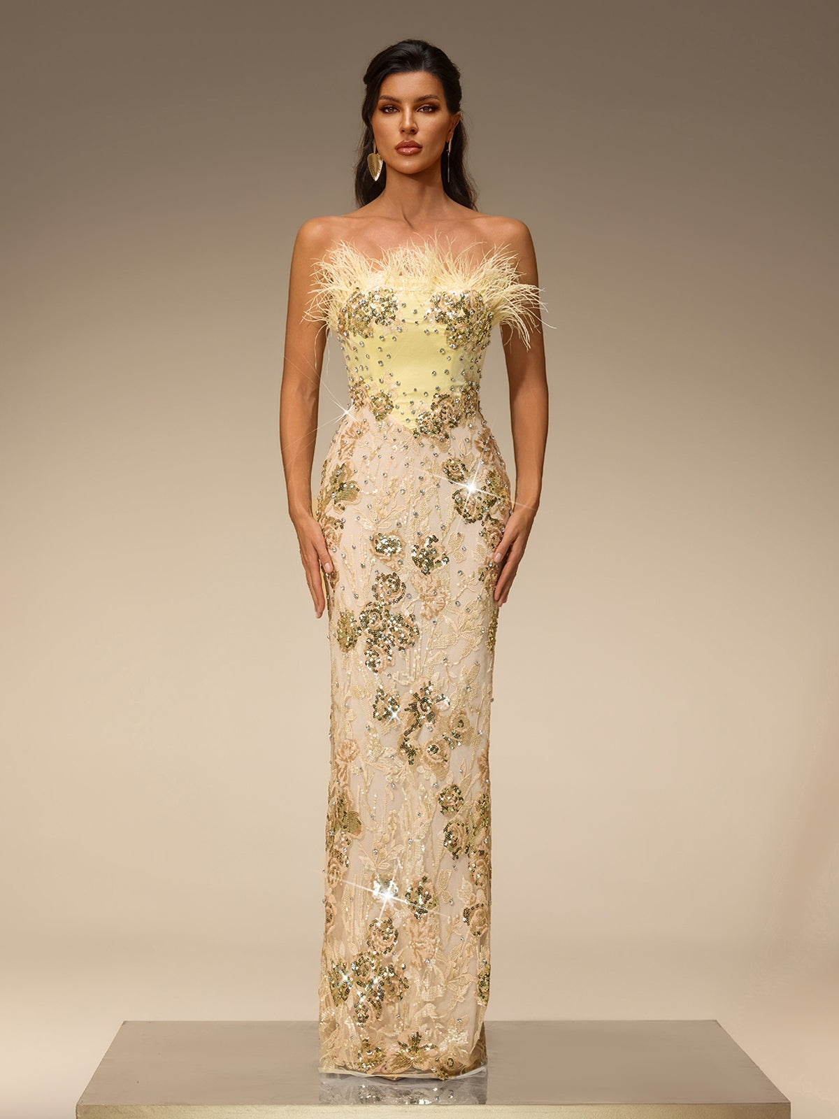 Ciresto Strapless Sequin Rhinestone Maxi Dress
