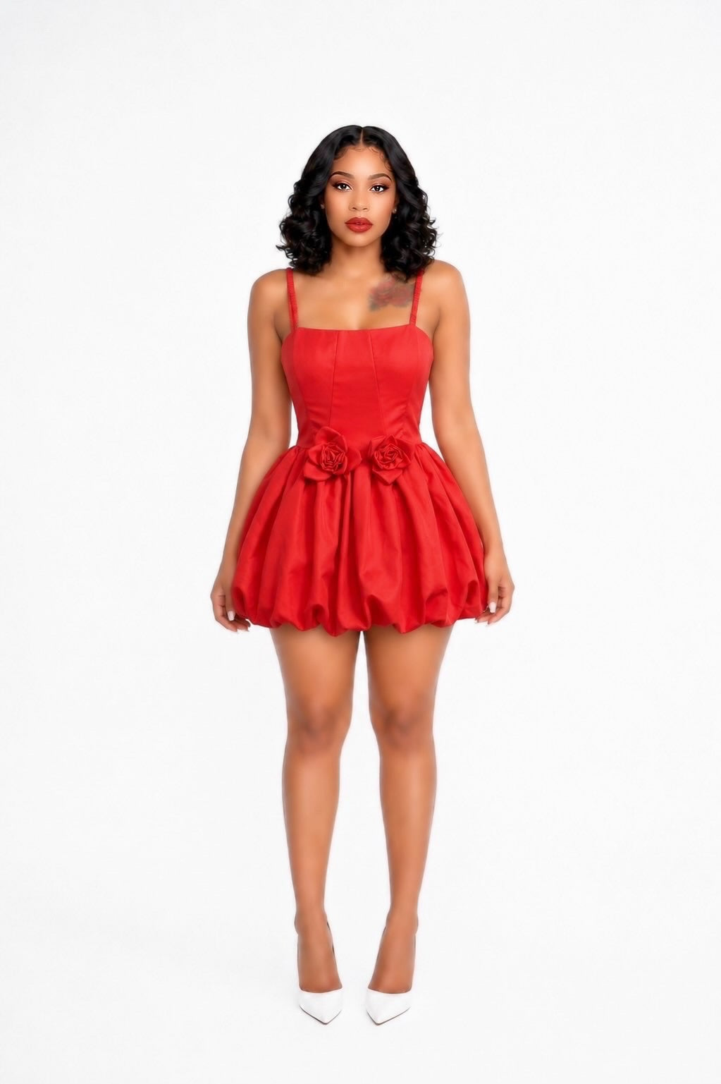 Floral Bubble Dress Red