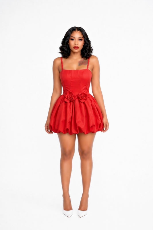 Floral Bubble Dress Red