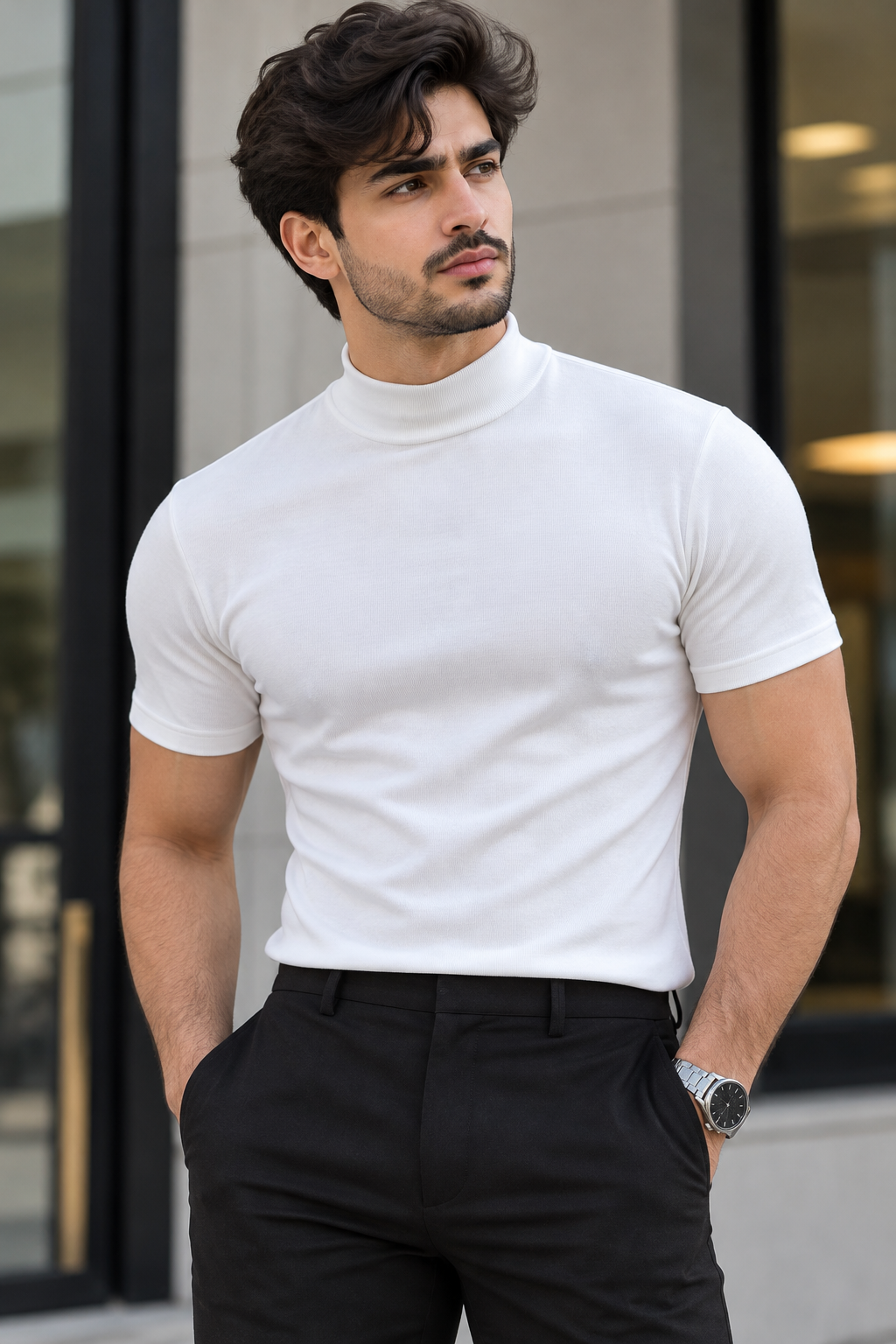 Men's Full Size Slim Fit Mock Neck Short Sleeve T-Shirt Plus Size