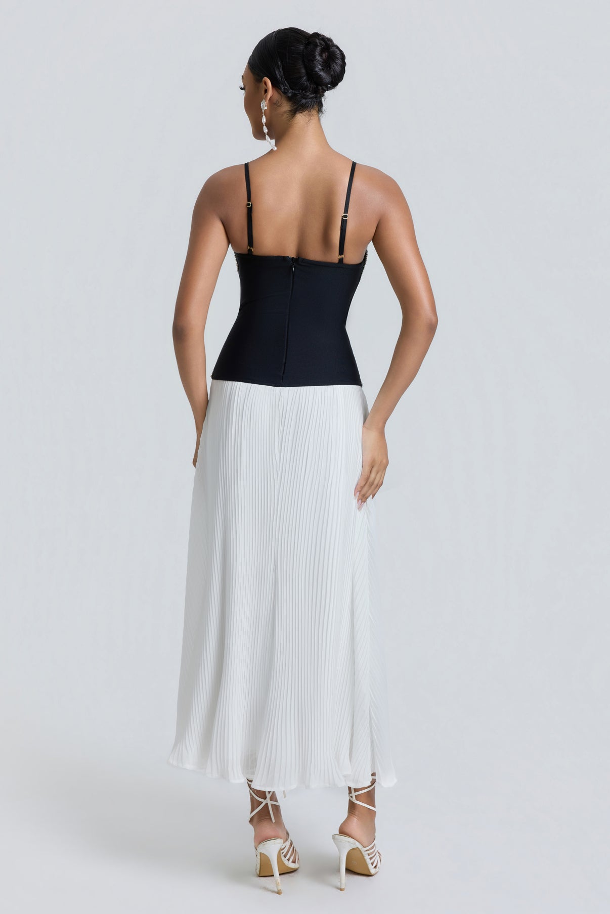 Chiffon midi dress with ribbons, rhinestones and studs