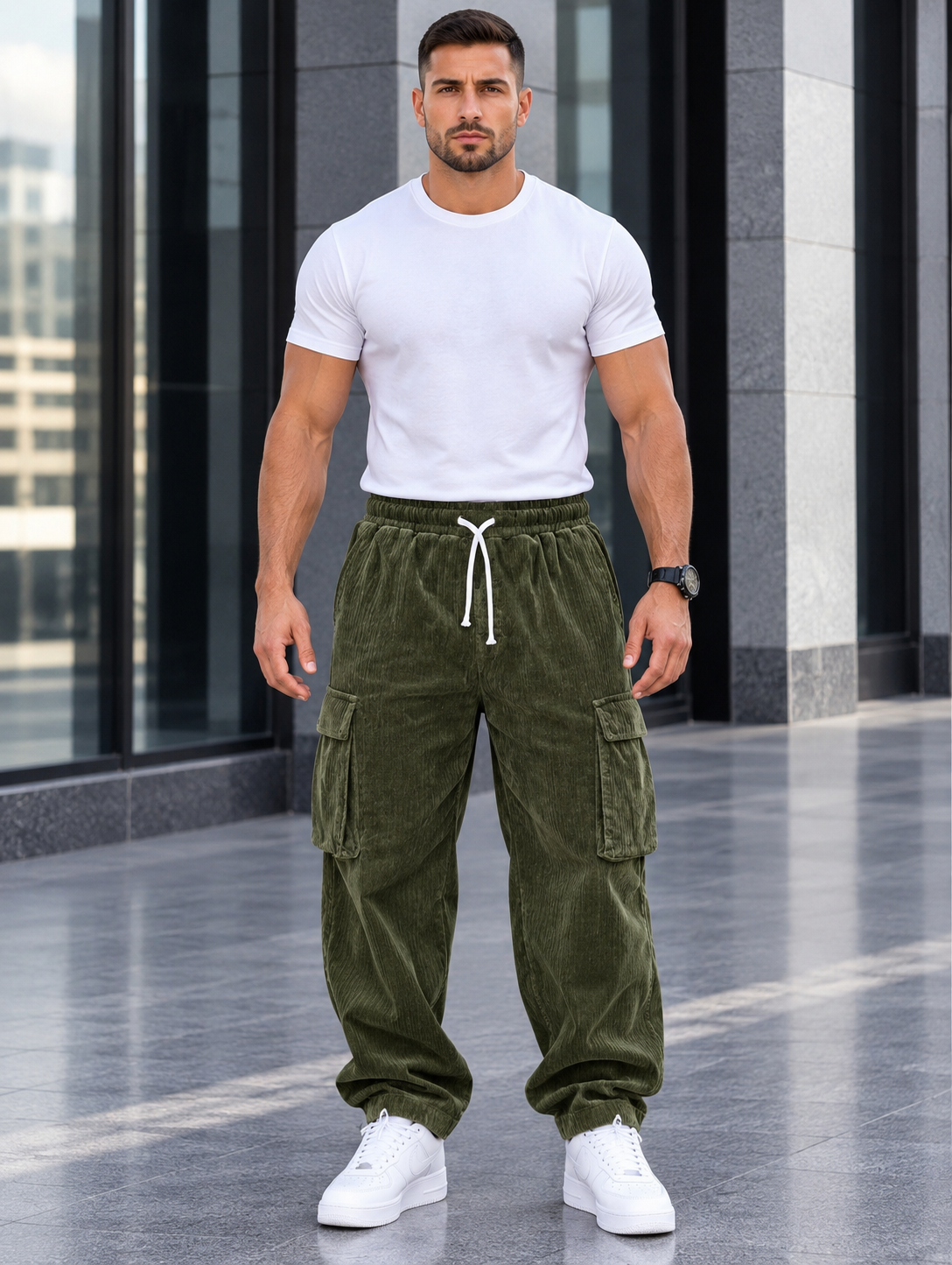 Men's Full Size Corduroy Cargo Pants Plus Size