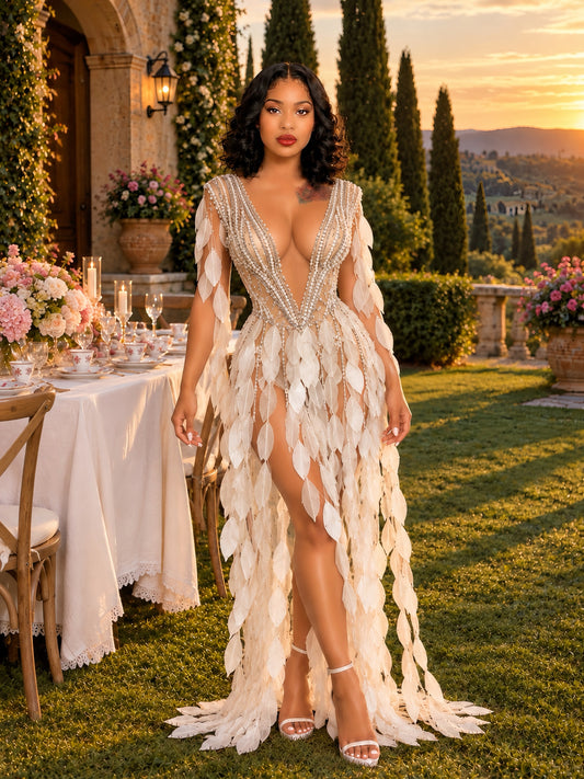 The Ivory Petal Appliqué Gown