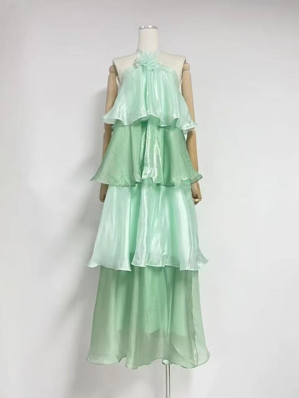 Mint Cascade Halter Maxi Dress