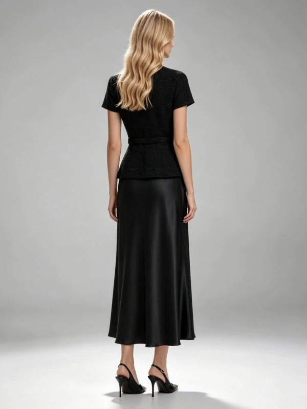 Noir Elegance Belted Skirt Set