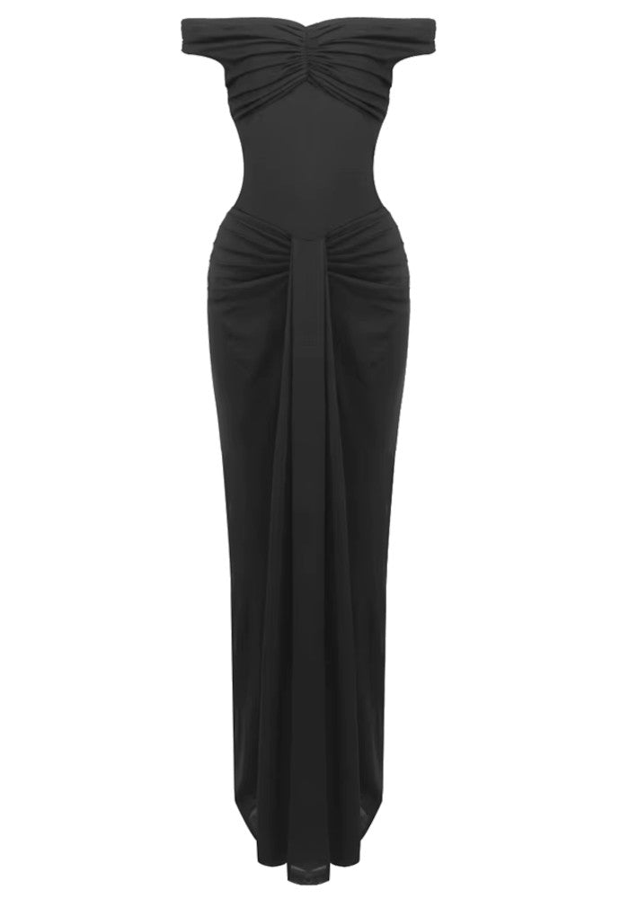 Bardot Draped Maxi Dress Black