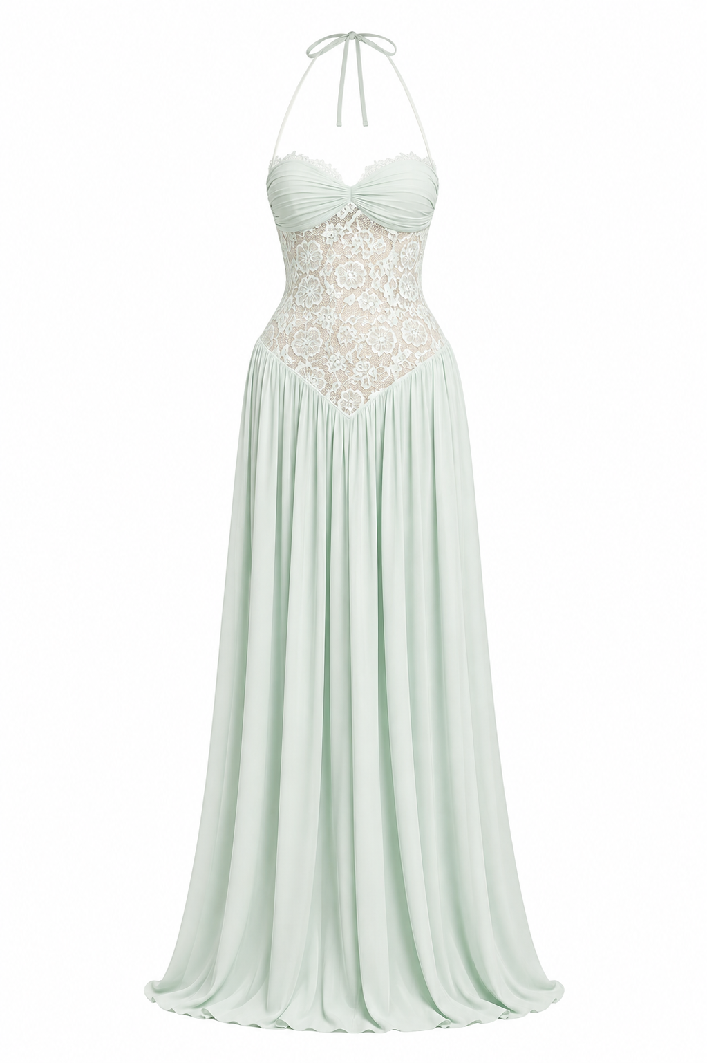 Mint Green Halterneck Lace Corset Maxi Dress