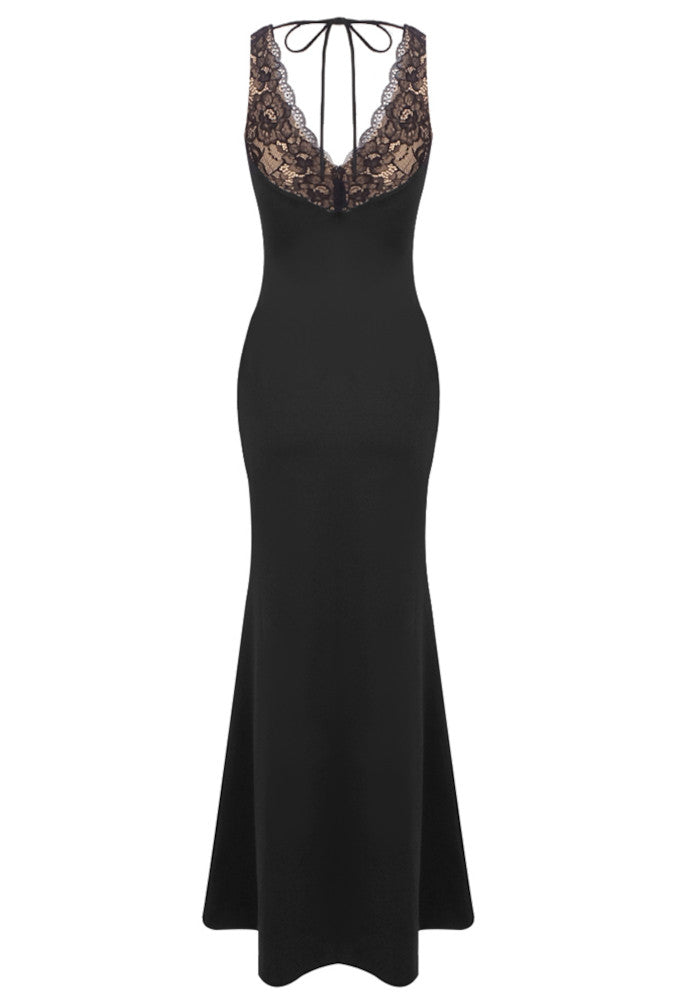 Lace Insert Bustier Maxi Dress Black