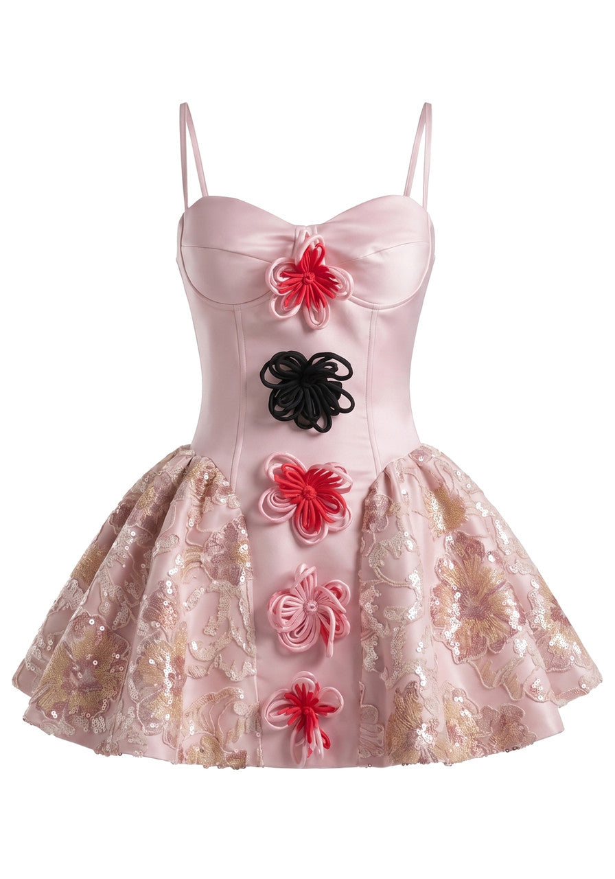 Floral Sequin A Line Dress Pink