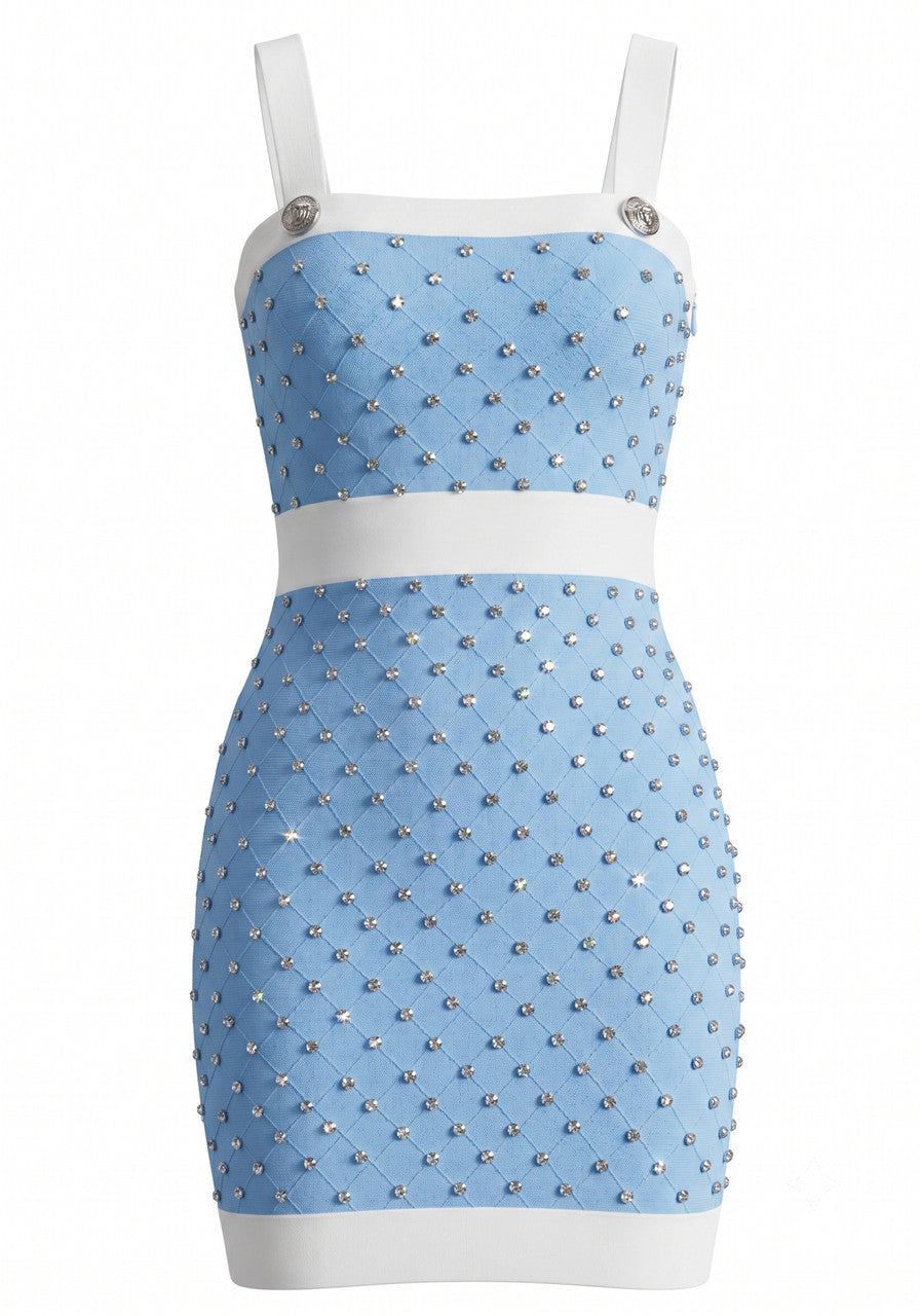 Crystal Embellished Dress Blue White