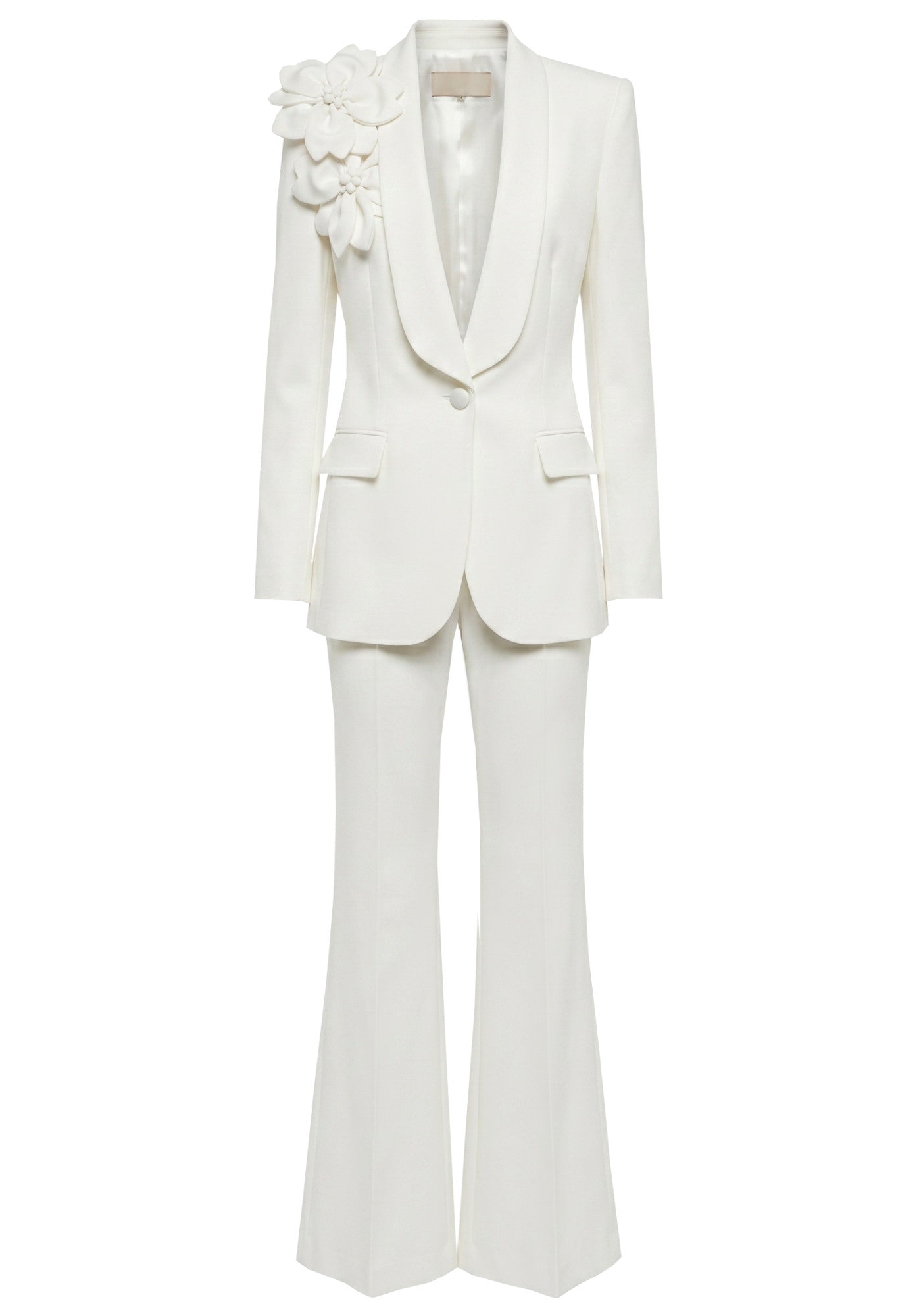 Long Sleeve Floral Detail Suit White