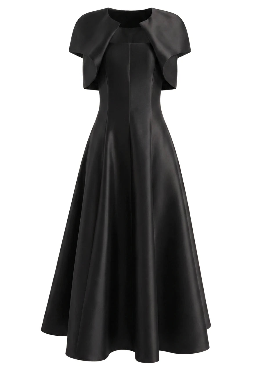 Short Sleeve A Line Maxi Dress Black