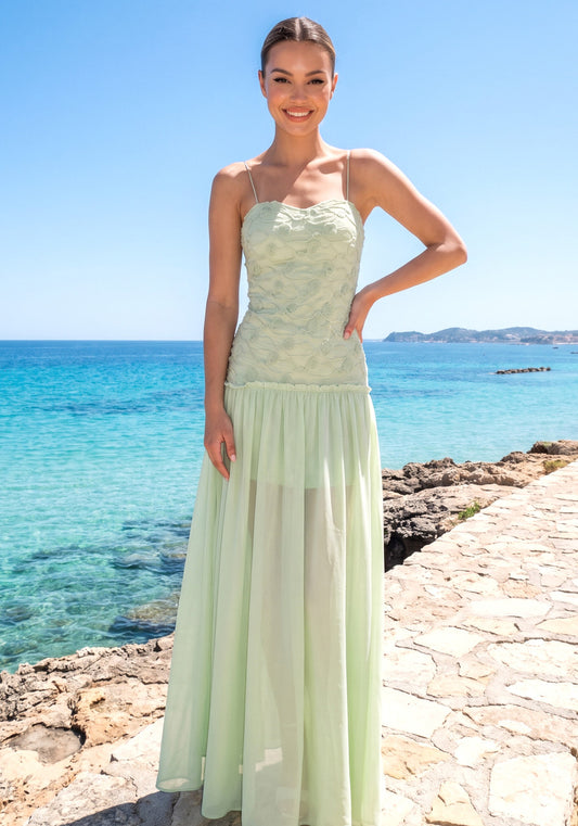 Floral A Line Maxi Dress Green