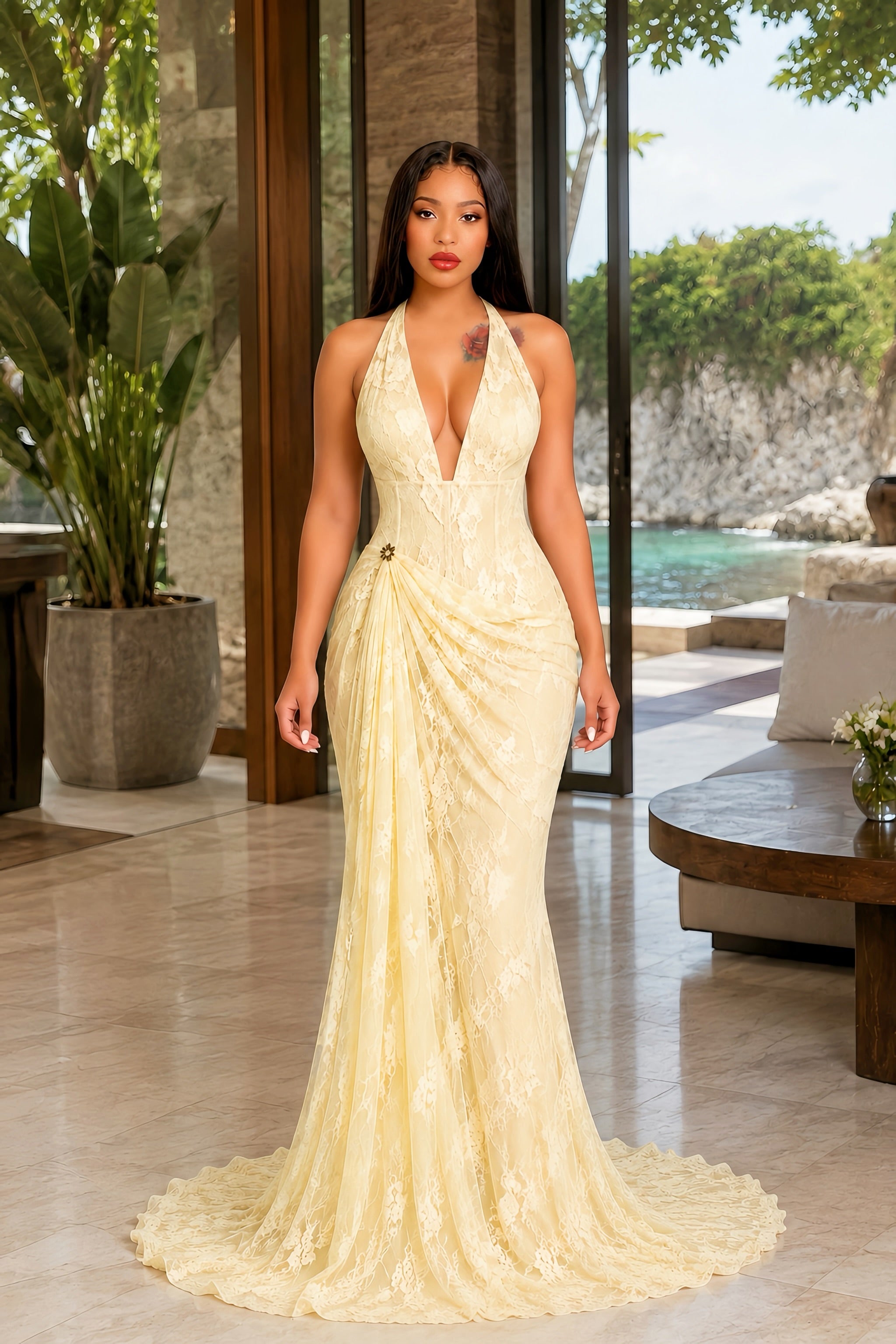Halter Draped Corset Maxi Dress Blue