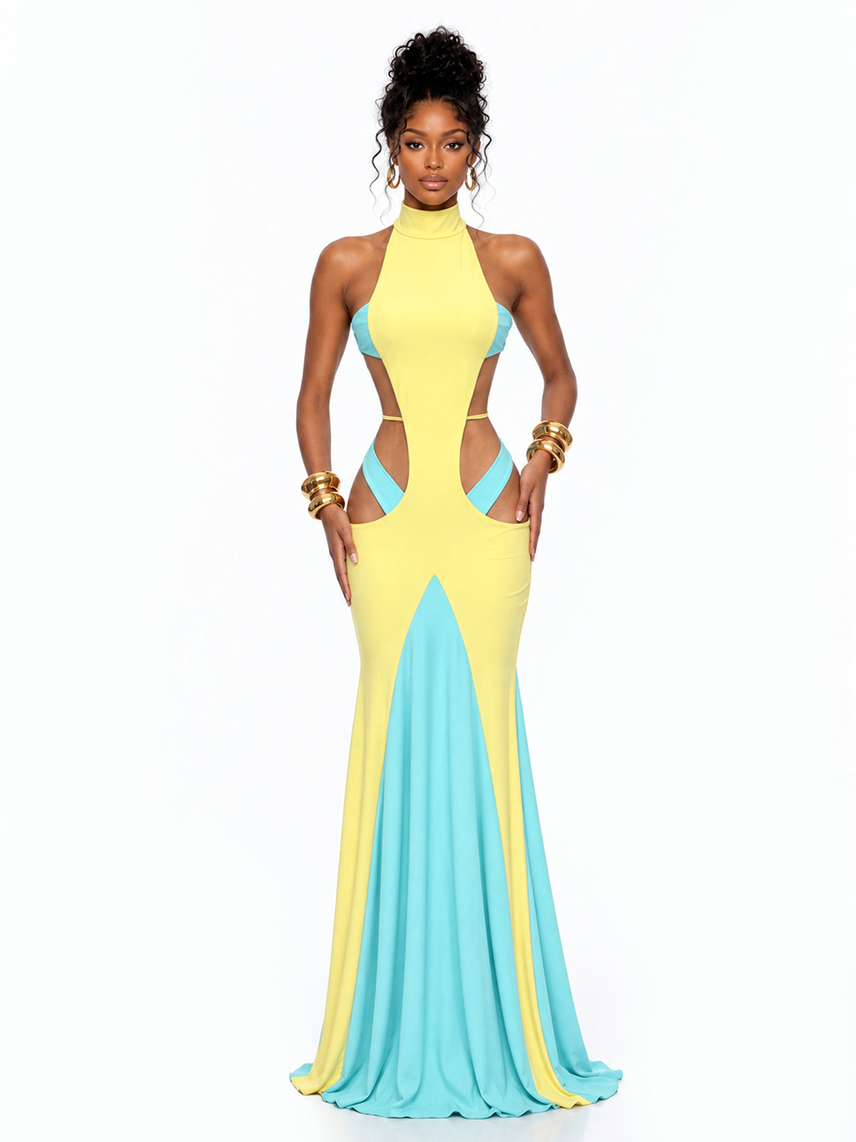 The Citrus Color-Block Halter dress