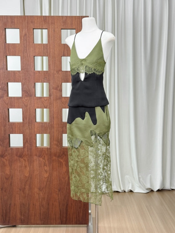 Olive Noir Lace Skirt Set