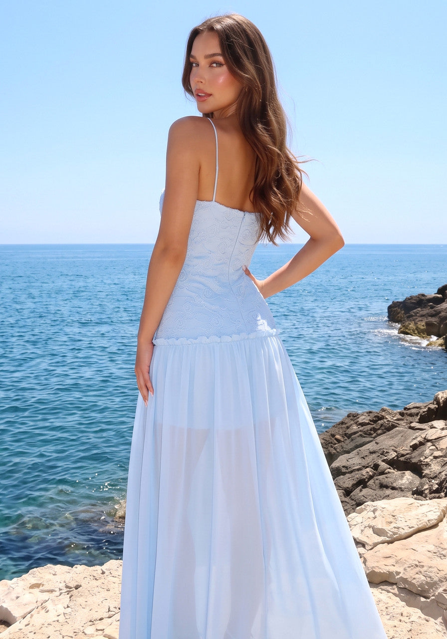Floral A Line Maxi Dress Blue