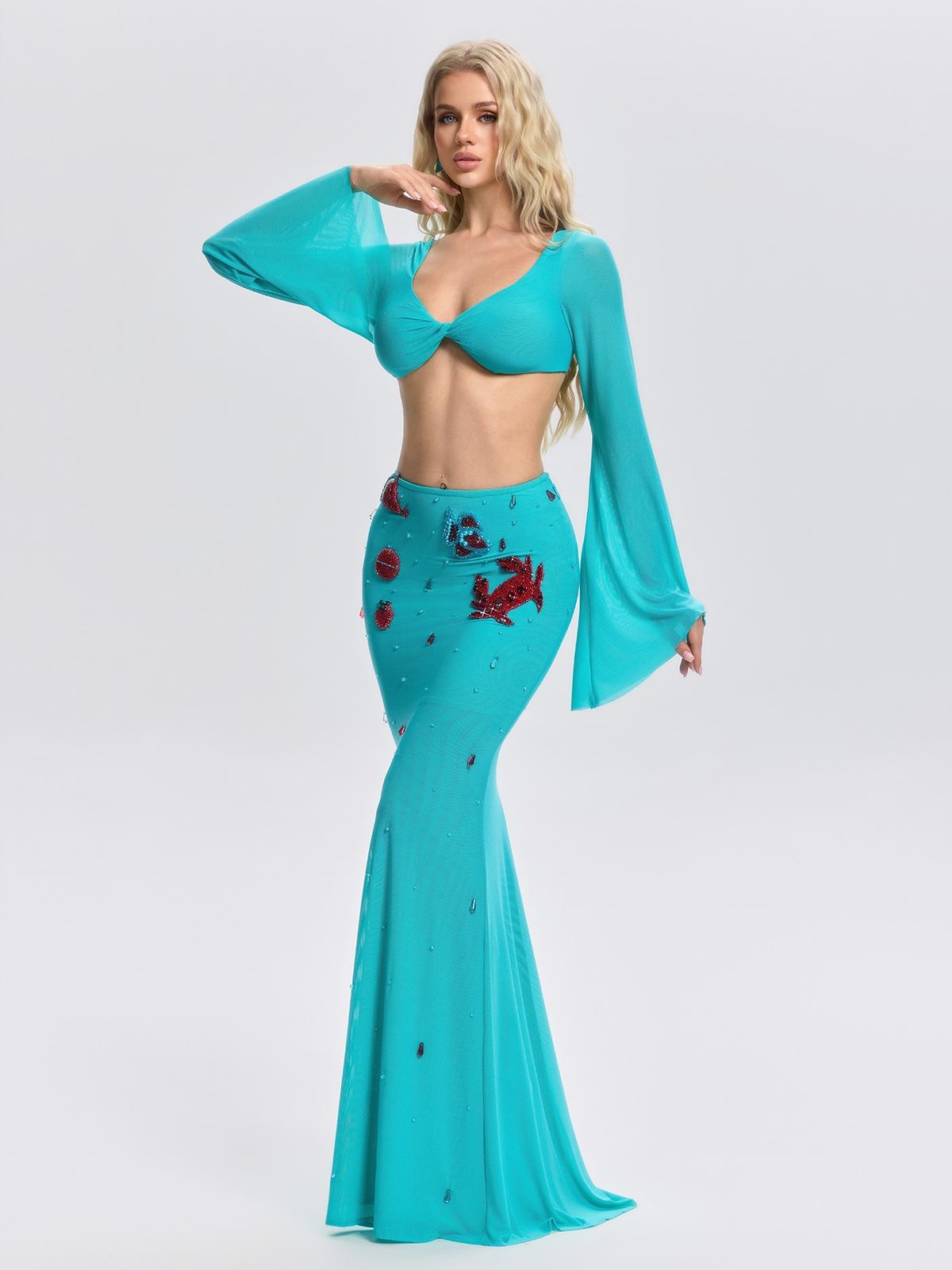 Becca Sleeve Crystal Skirt Set
