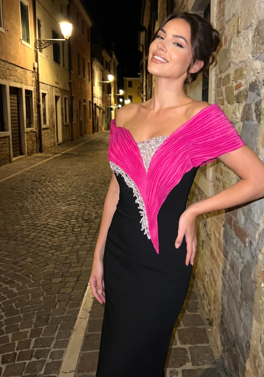 Bardot Crystal Embellished Maxi Dress Hot Pink Black