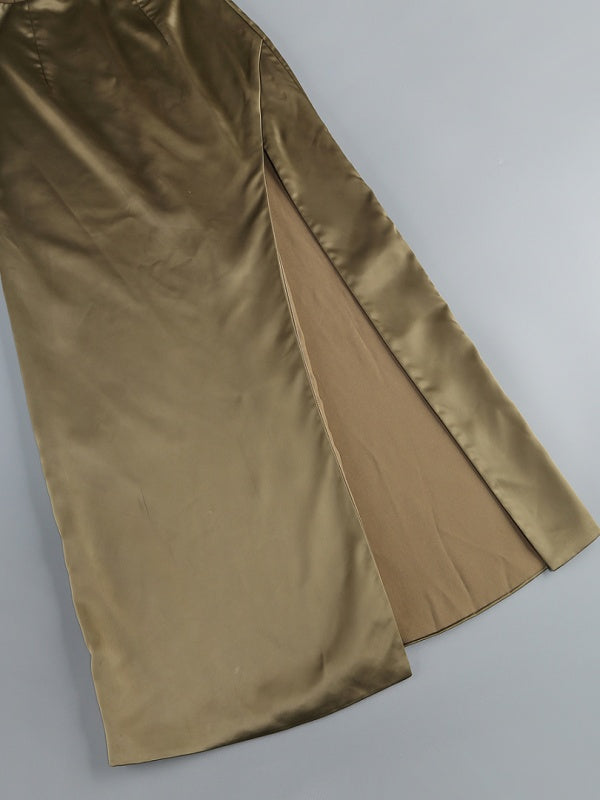 Twist-Front Satin Halter Maxi Dress with High Slit.