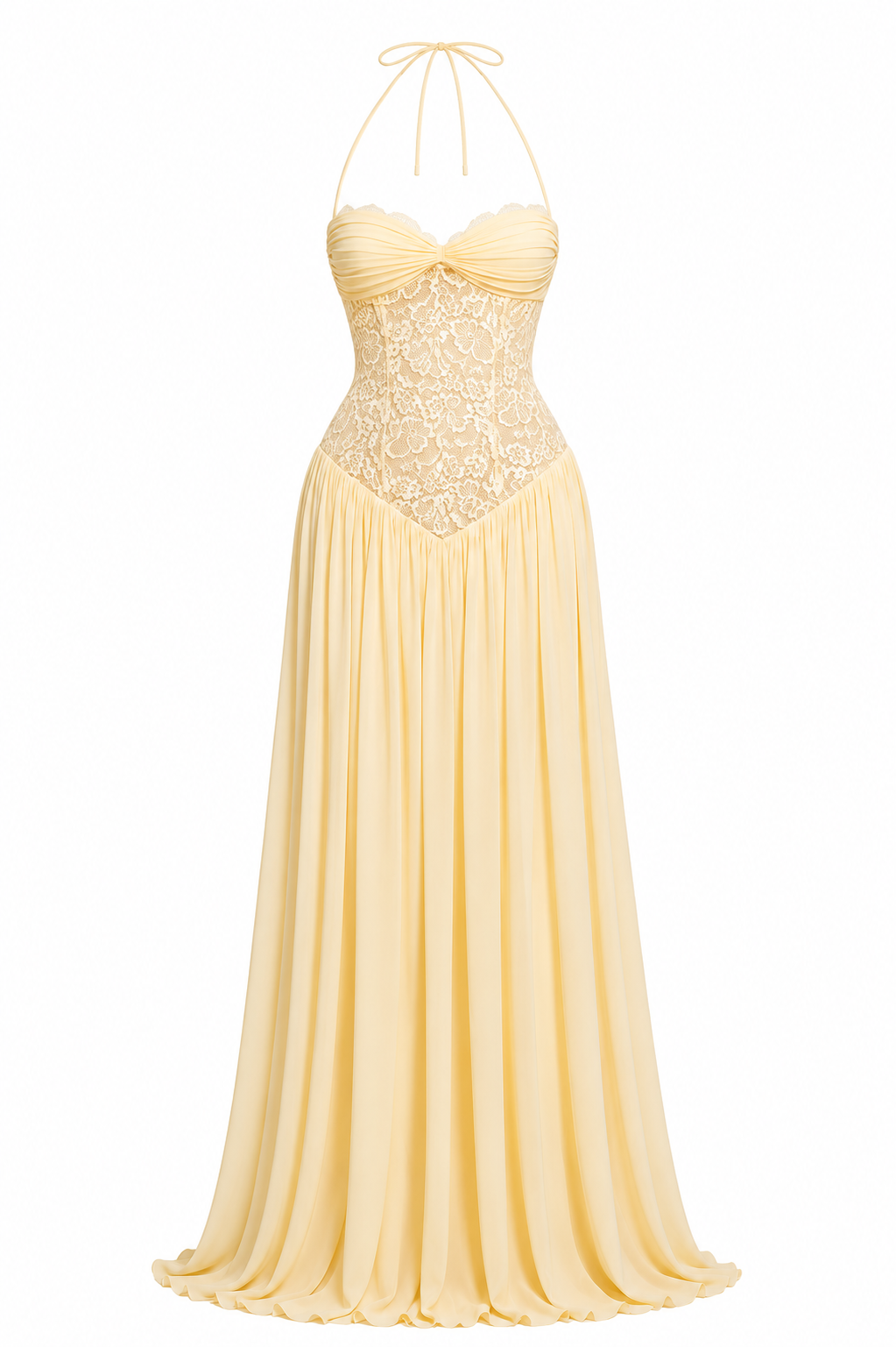 Yellow Halterneck Lace Corset Maxi Dress