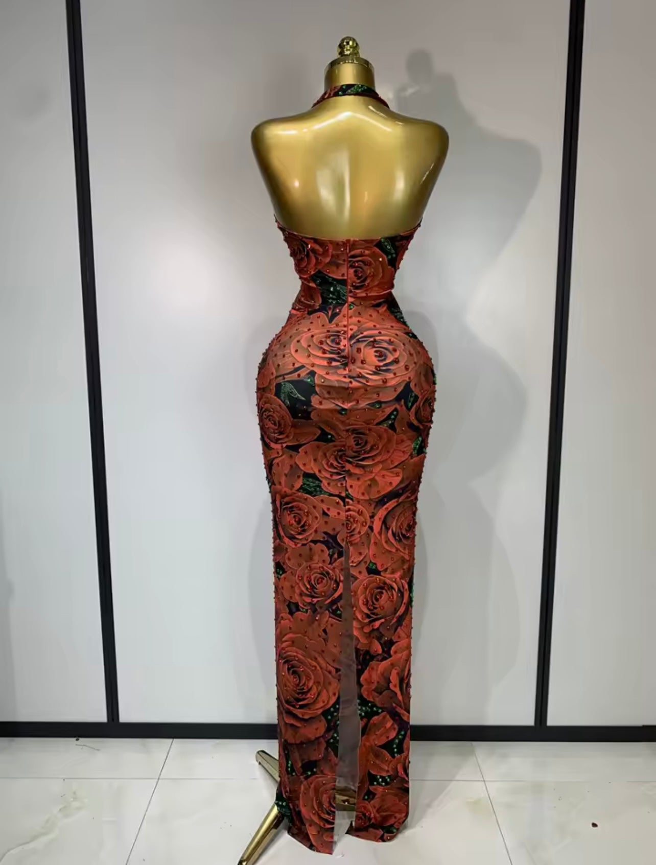 Halter Bodycon Dress Sparkly Rhinestone V Neck Backless dress