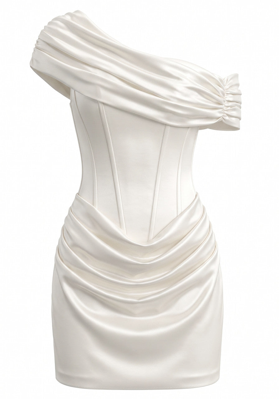Draped Bardot Corset Dress White