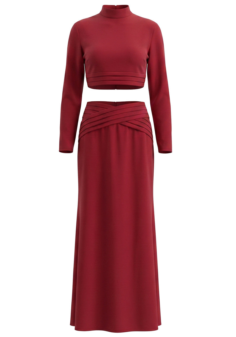 Long Sleeve Two Piece Maxi Dress Red
