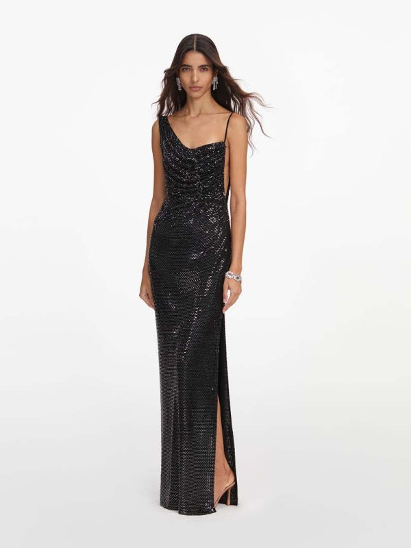 Midnight Sparkle Cowl-Neck Maxi Dress