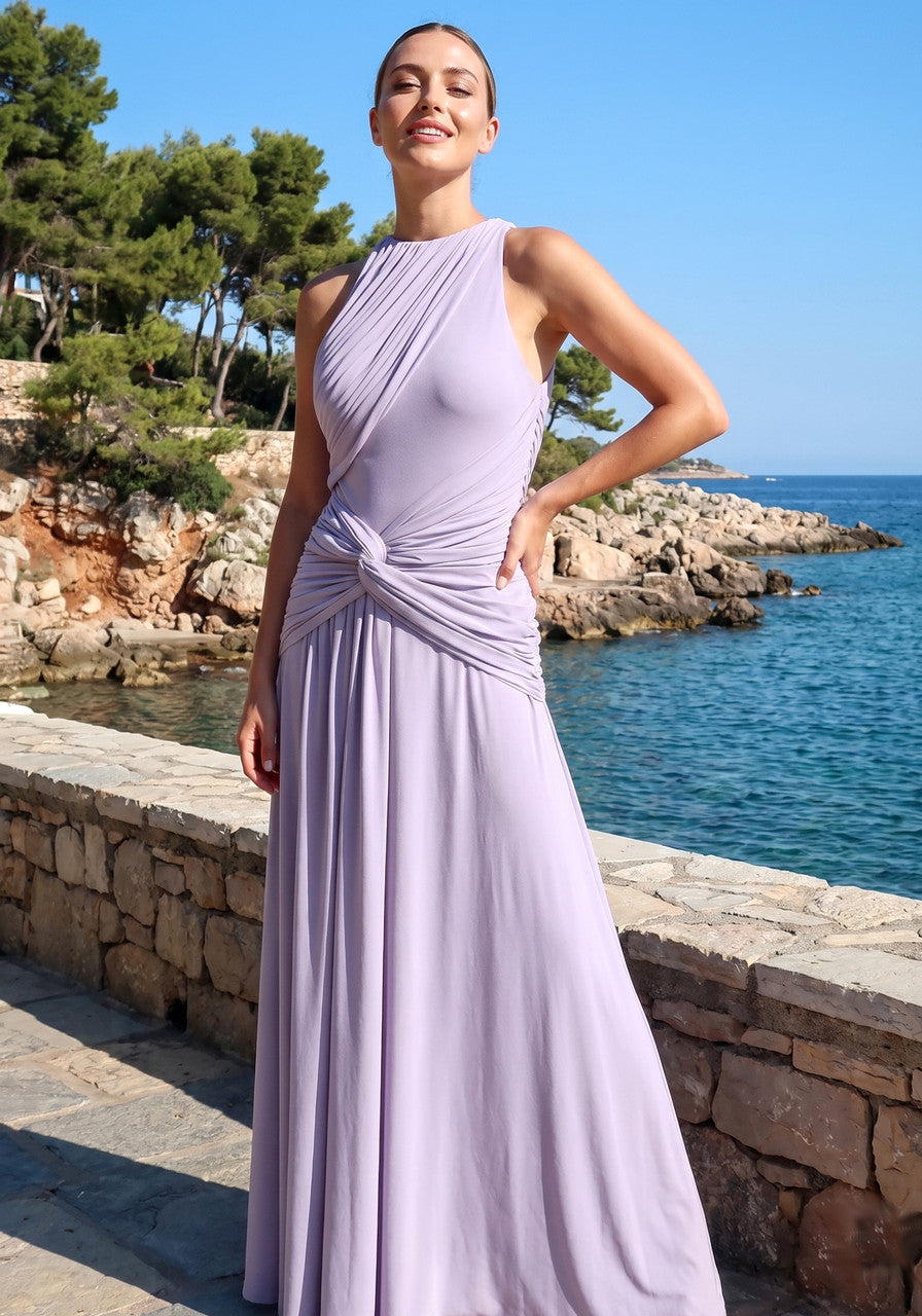 Draped A Line Maxi Dress Lavender