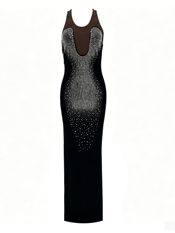 Midnight Radiance Rhinestone Maxi Dress