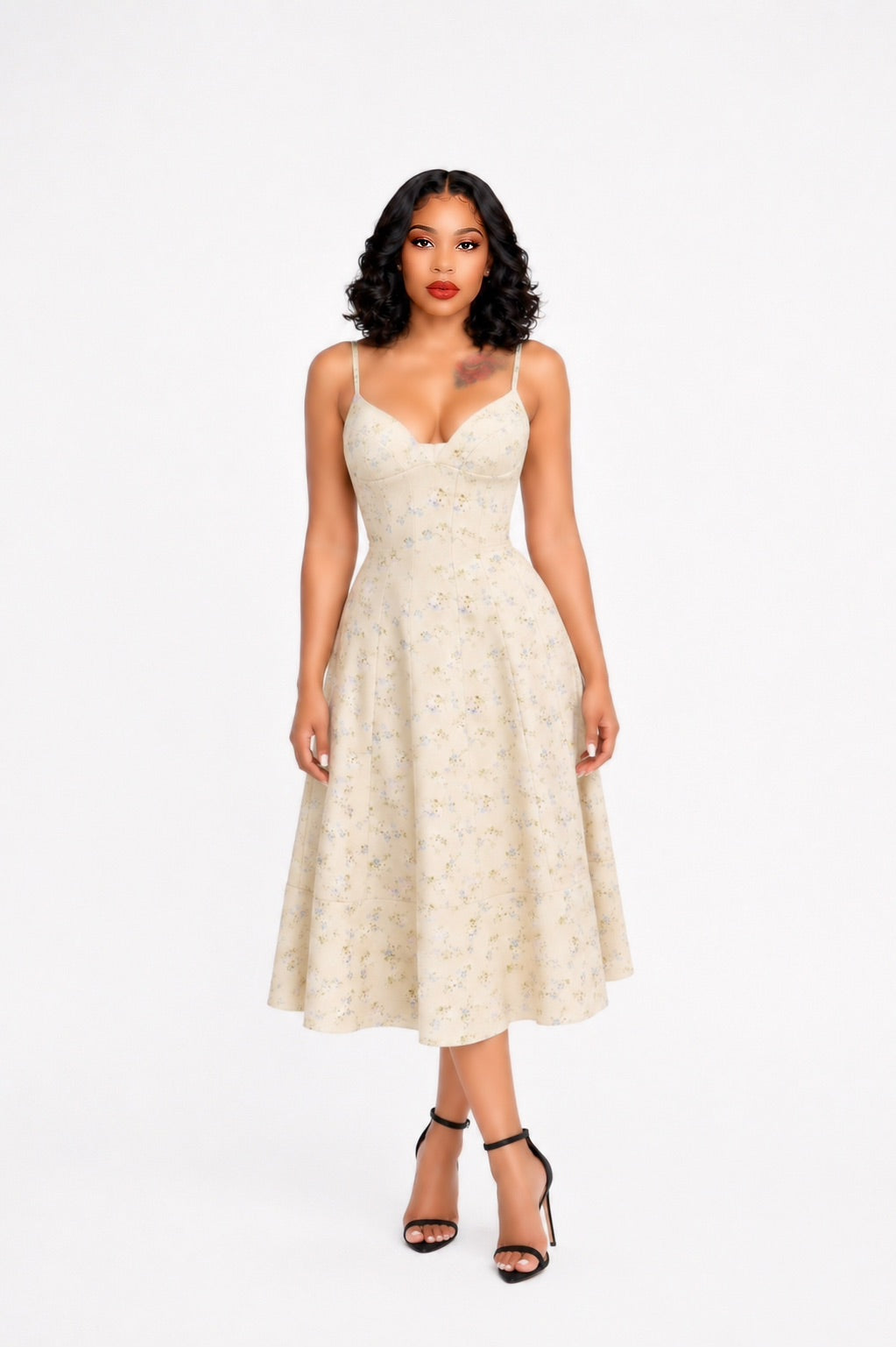 Floral Corset A Line Midi Dress Yellow