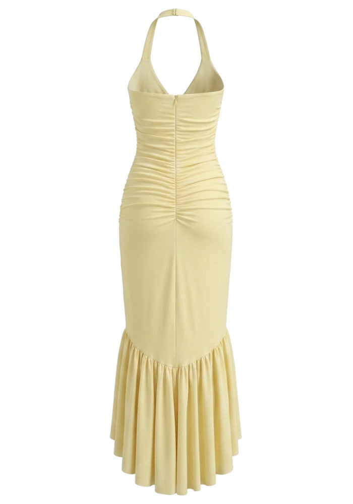 Halter Ruffle Detail Maxi Dress Yellow